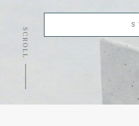 左側に「SCROLL」というテキストラベルがあり、右側にコンクリートテクスチャを背景とした製品カテゴリの空きスペースが配置されたレイアウト